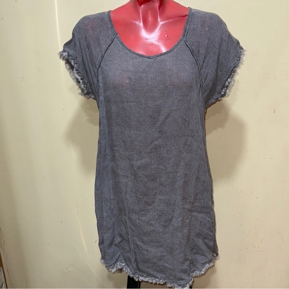 Meo Milo Italian luxury linen dress one size gray minimalist Nantucket fray hem - Picture 3 of 3